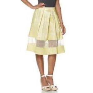 NEW Pleated yellow  Taffeta A-Line  Midi See through skirt Small S